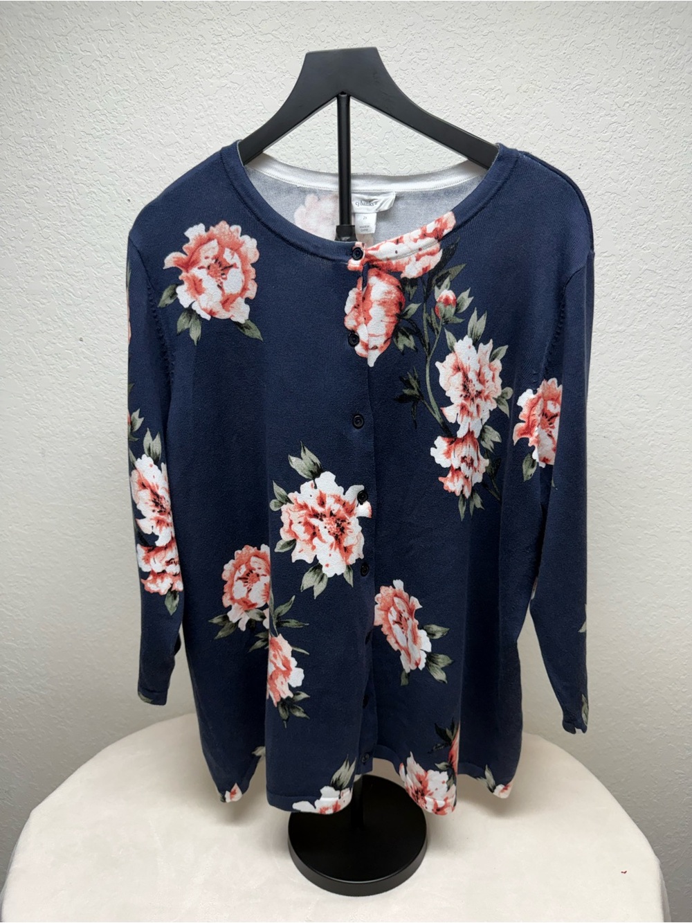 CJ Banks Navy Floral Button-Front Cardigan